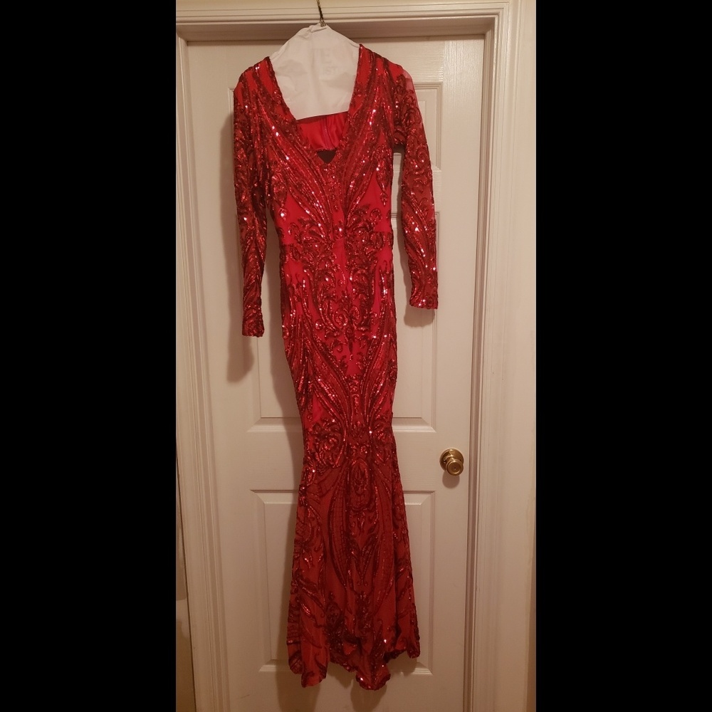 Red sequined mermaid gown